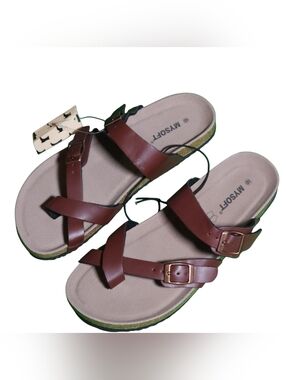 MYSOFT Brown Crisscross Buckle Women's Sandals